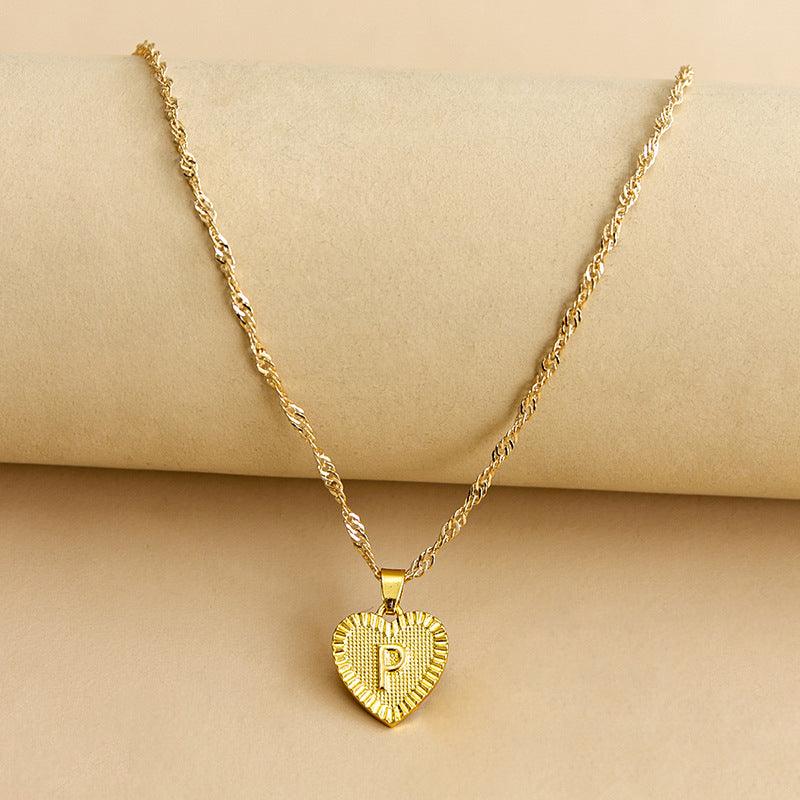 Initial Letter Heart Pendant Necklace